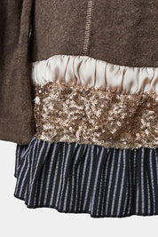 Dp Jeans Brown Knit Embellished Long Sleeve Mini Dress