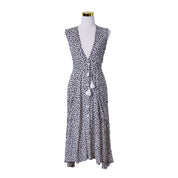 Faithfull The Brand Navy and White Floral Button Down Sleeveless Summer Dresrs