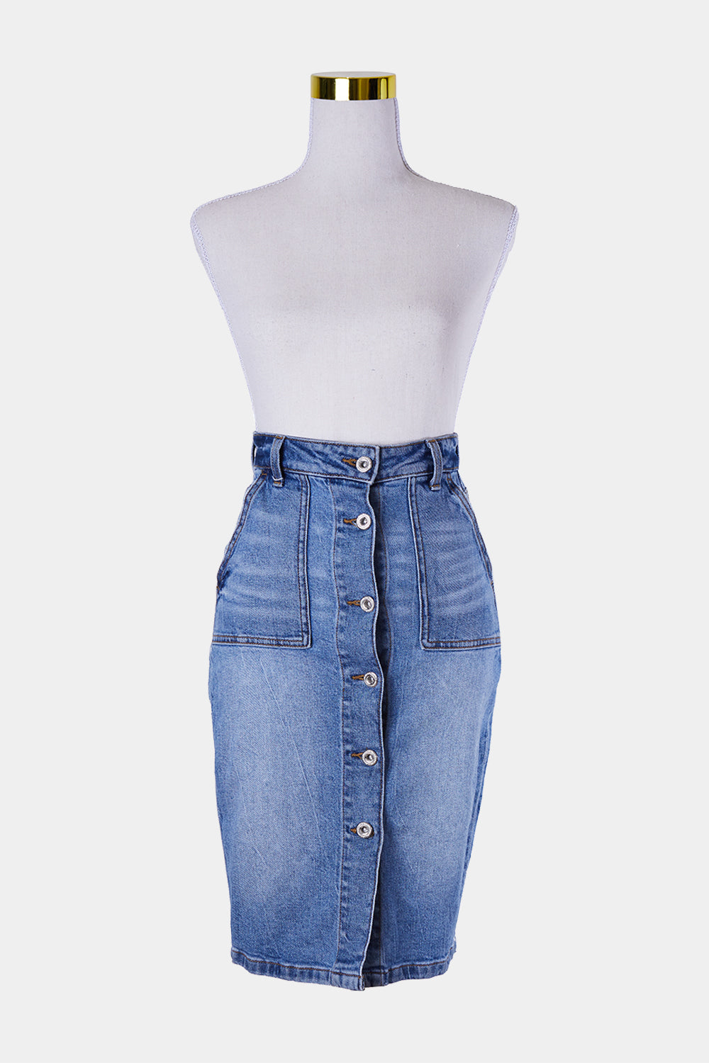 ZARA Mid Blue High Waisted Button Down Denim Skirt