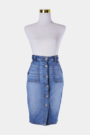 ZARA Mid Blue High Waisted Button Down Denim Skirt