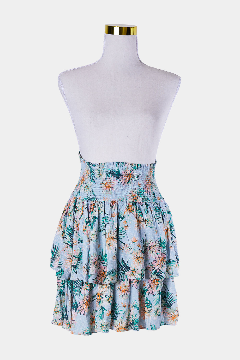 Decjuba Kids Blue Pink Green Floral Tiered Skirt