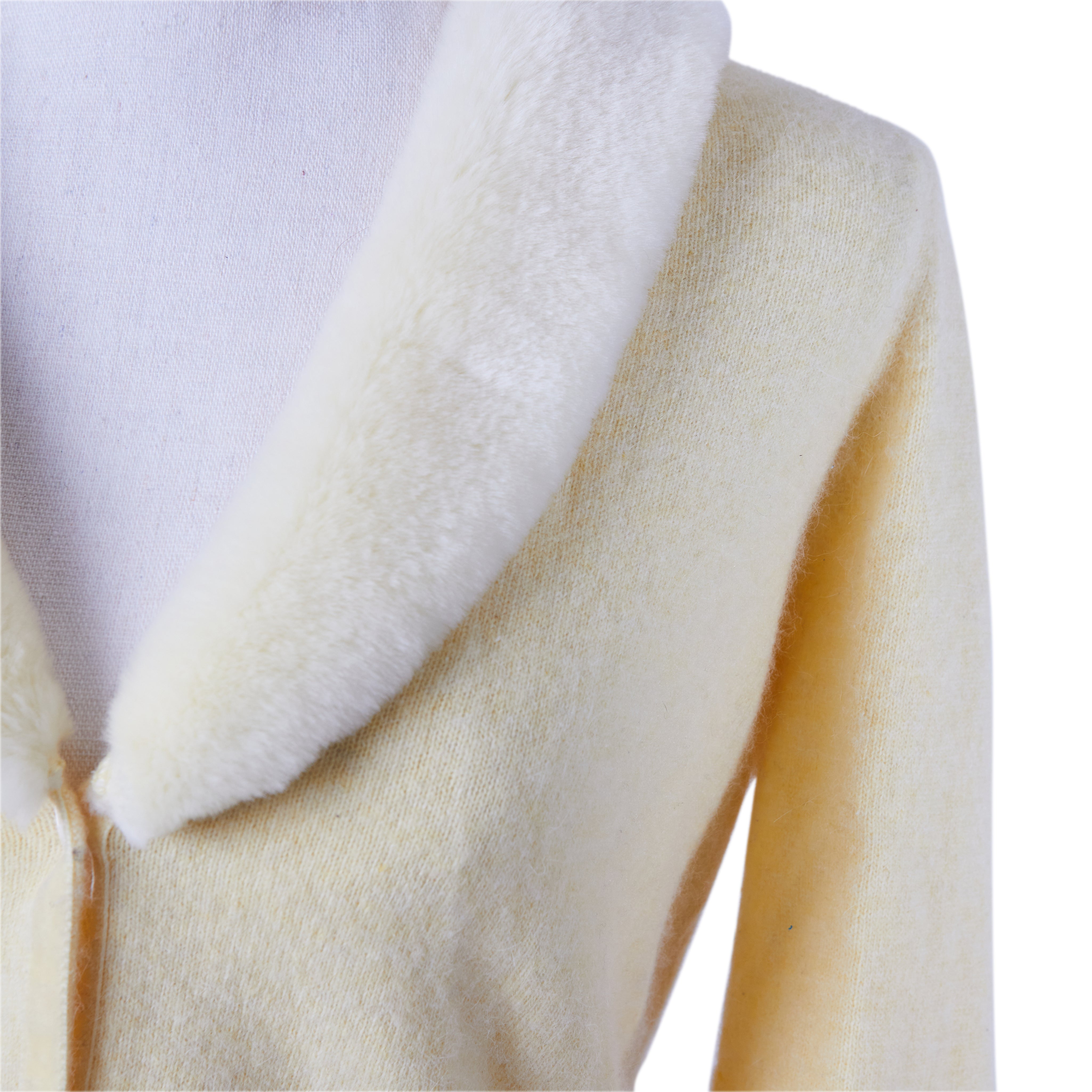 JESSICA Yellow Faux Fur Neck Knit Cardigan
