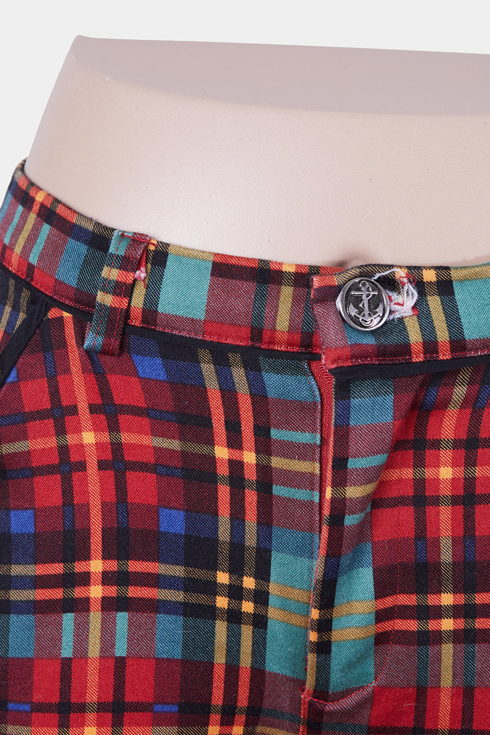 DANGERFIELD Red and Green Tartan Slim Fit Pants