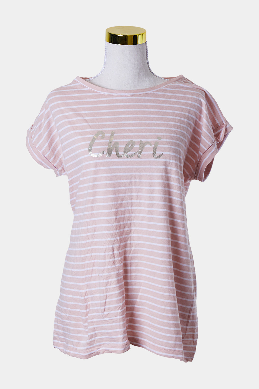 Seed Heritage Pink and White Stripe Metallic Print T Shirt