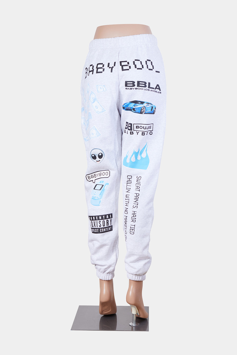 BABYBOO Grey Marle Printed Tracksuit Pants
