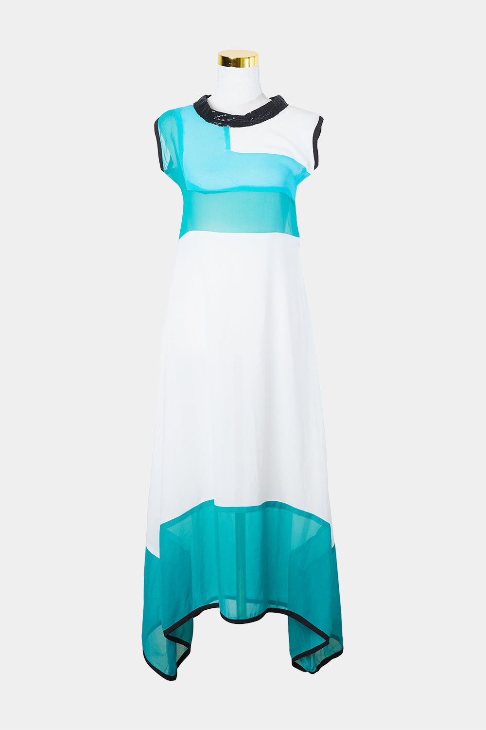 Assorted Brands Blue and White Sheer High Neck Dress