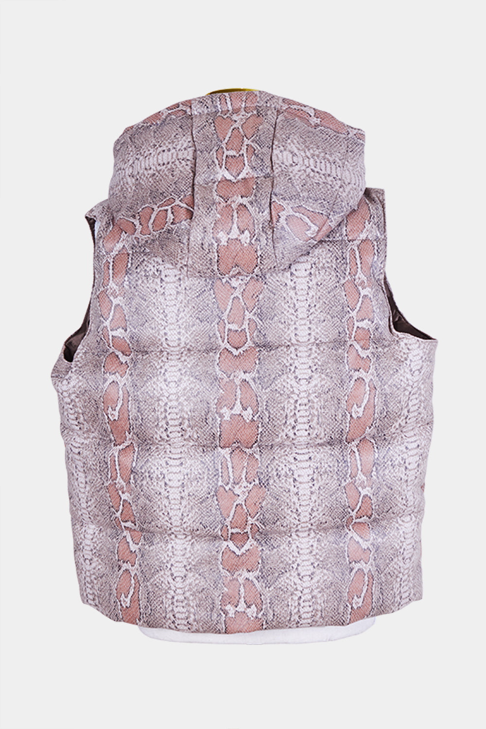 Unreal Fur Dusty Pink Snake Print Puffer Vest with Hood