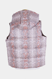 Unreal Fur Dusty Pink Snake Print Puffer Vest with Hood