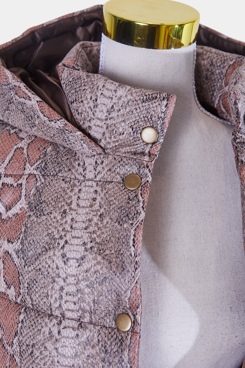 Unreal Fur Dusty Pink Snake Print Puffer Vest with Hood