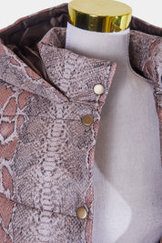 Unreal Fur Dusty Pink Snake Print Puffer Vest with Hood