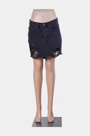 KSUBI Black Distressed Denim Mini Skirt