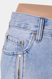 Neon Blonde Light Blue Zip Detail Denim Skirt