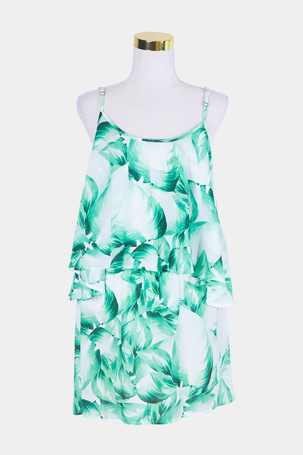 MUMU Green Floral Print Tiered Dress