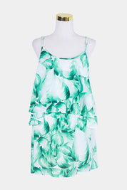 MUMU Green Floral Print Tiered Dress