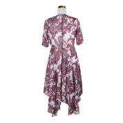 THURLEY Red, Whitie, Green, Blue Print Short Sleeve Sheer Dress with Built in Lining