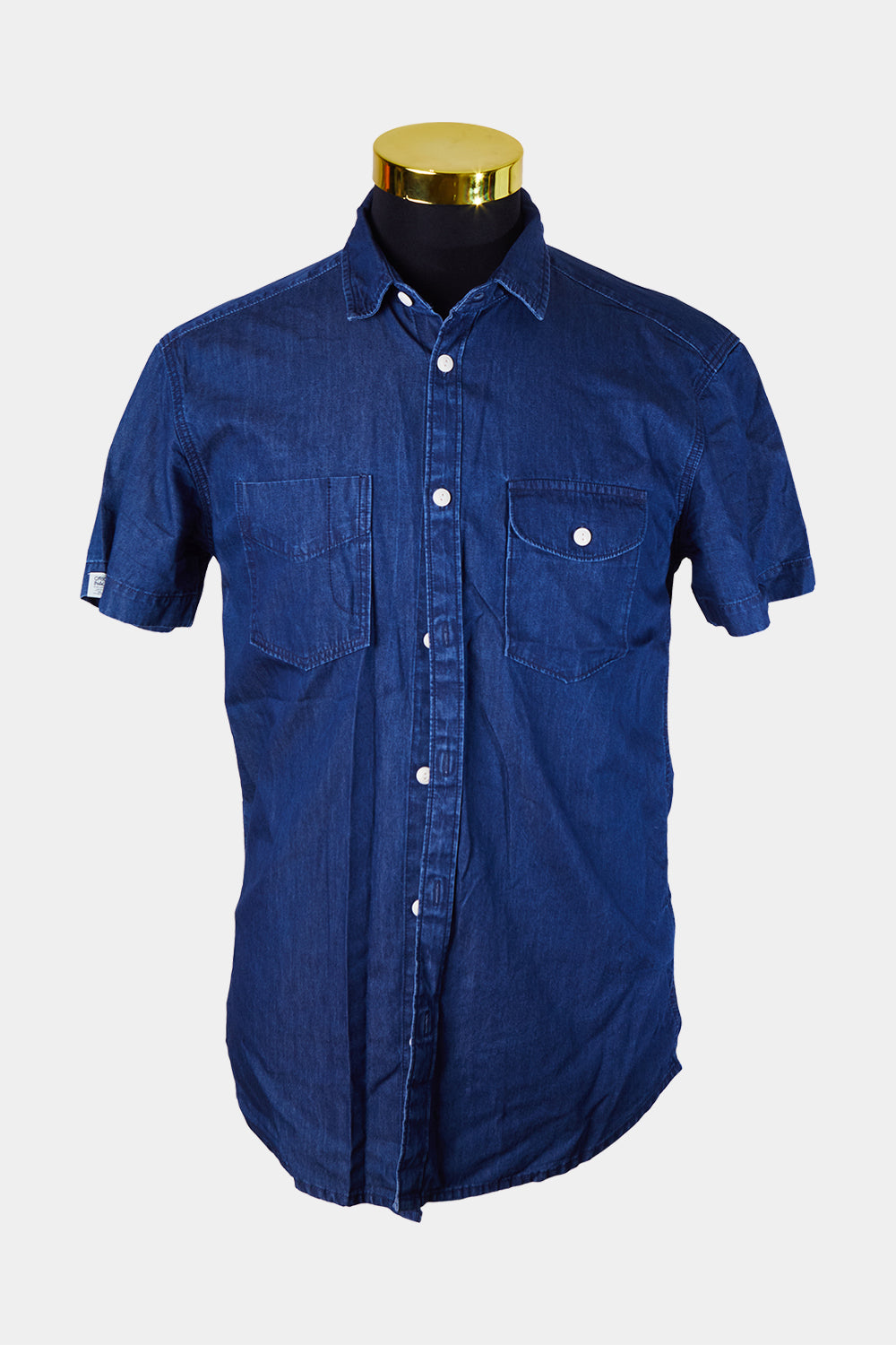 Jack And Jones Co Blue Denim Look Button Down Short Sleeve Shirt