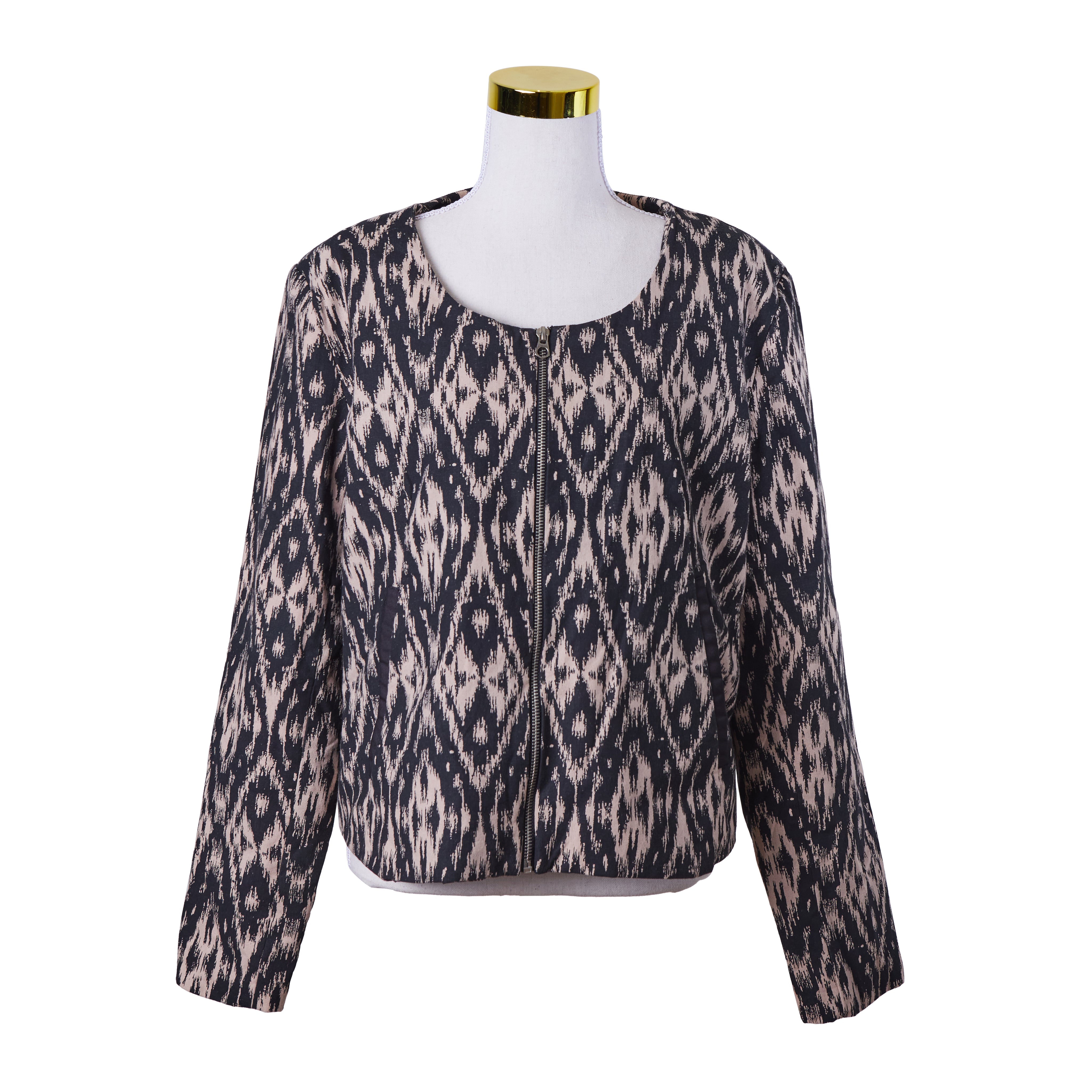 ISHKA Beige and Black Print  Zip Up Light Jacket
