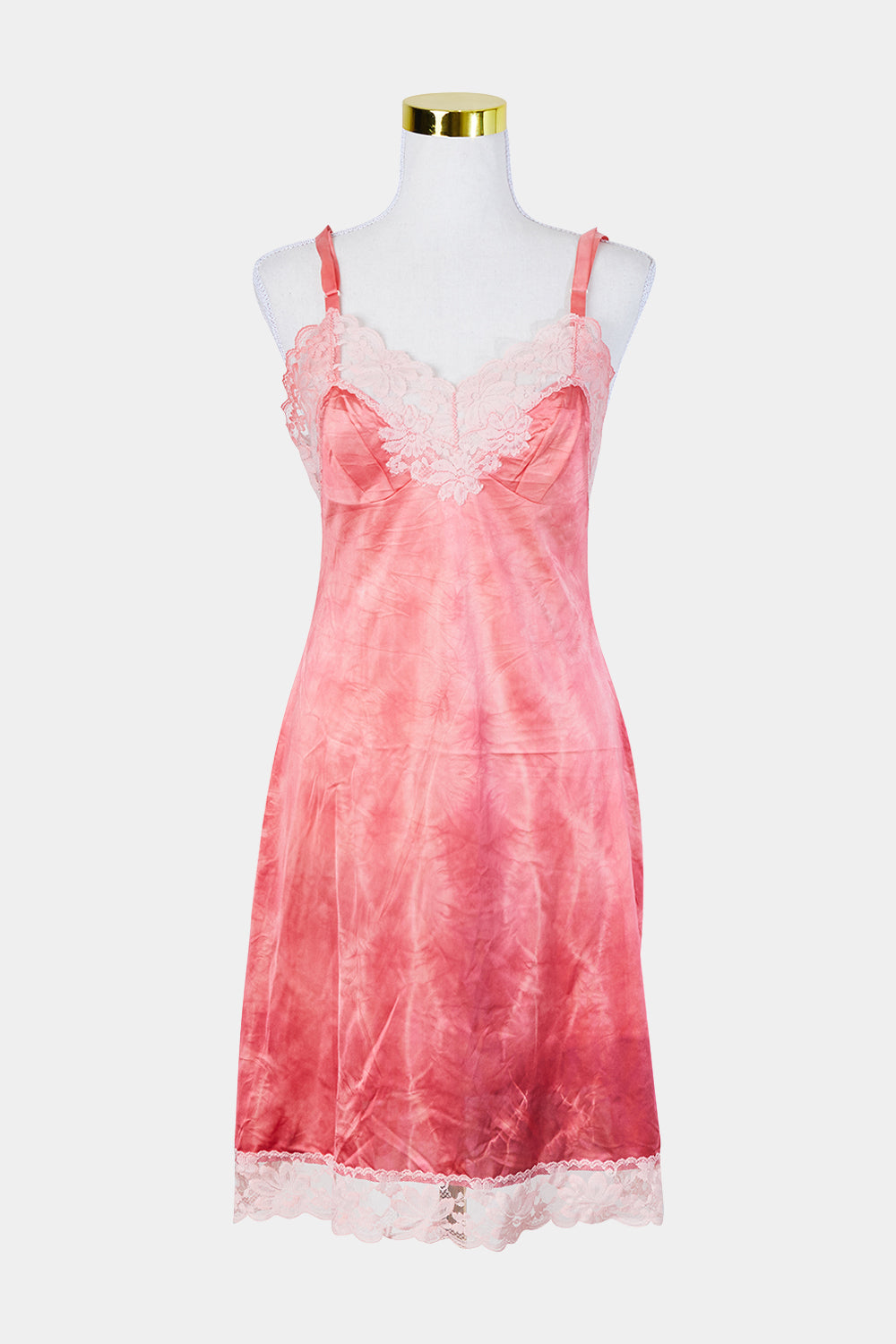 LORRAINEE Pink Tie Dye Lace Detail Slip Dress
