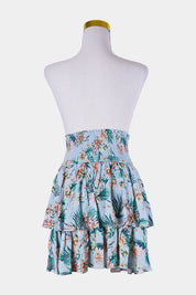 Decjuba Kids Blue Pink Green Floral Tiered Skirt