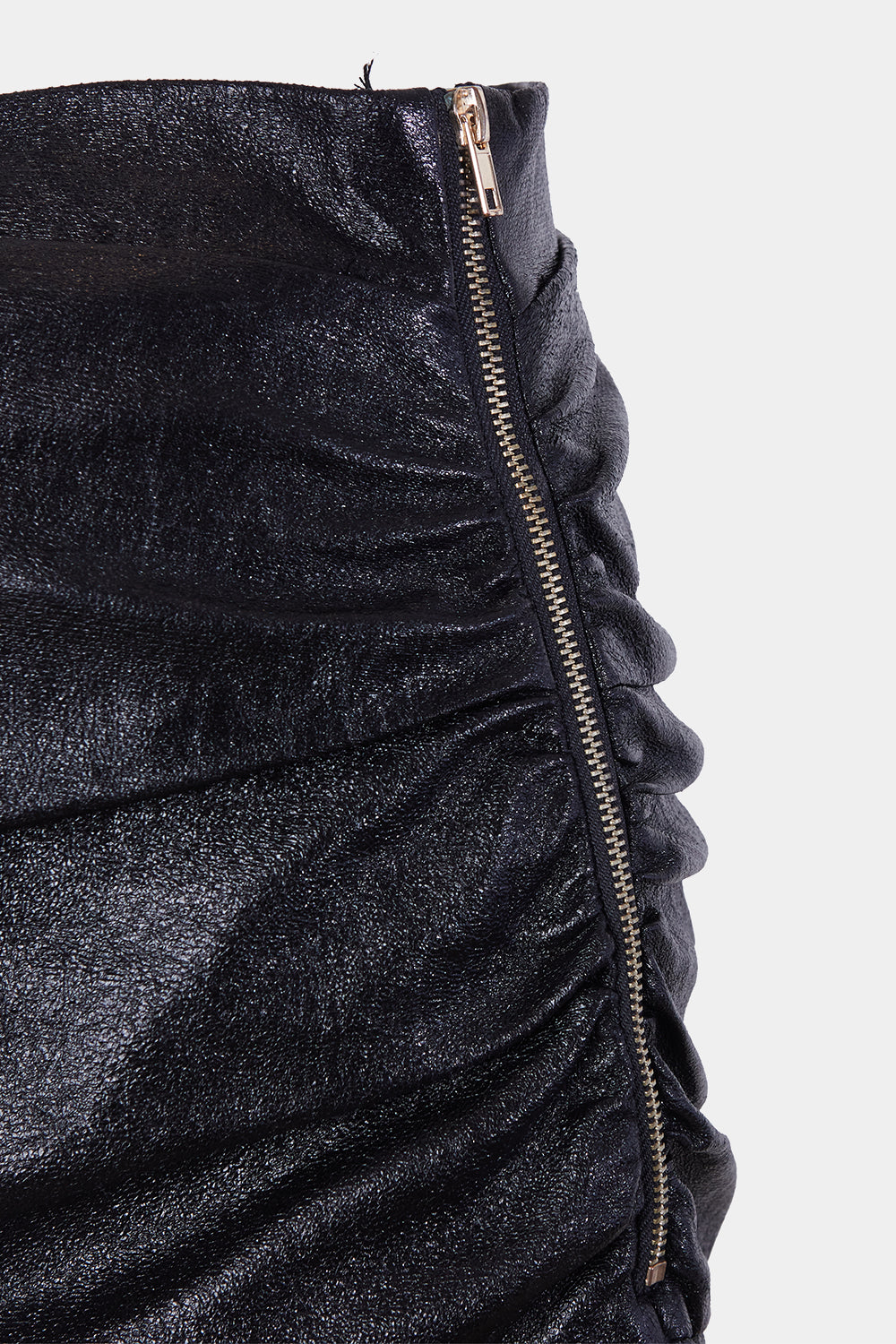 LIONESS Black Ruched Vinyl Skirt