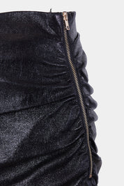 LIONESS Black Ruched Vinyl Skirt