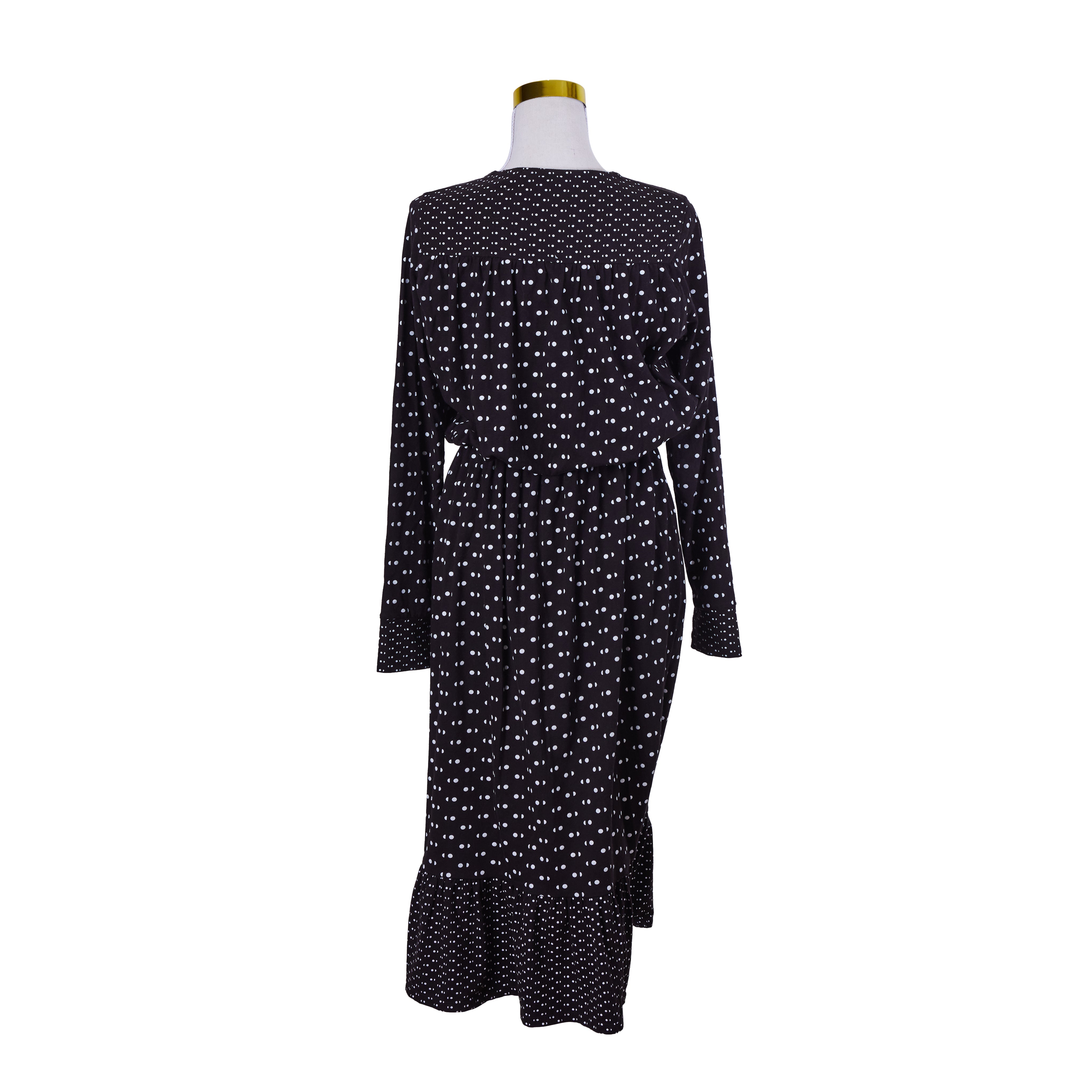 People Tree Black and White Spot Key Hole Long Sleeve Midi Dress
