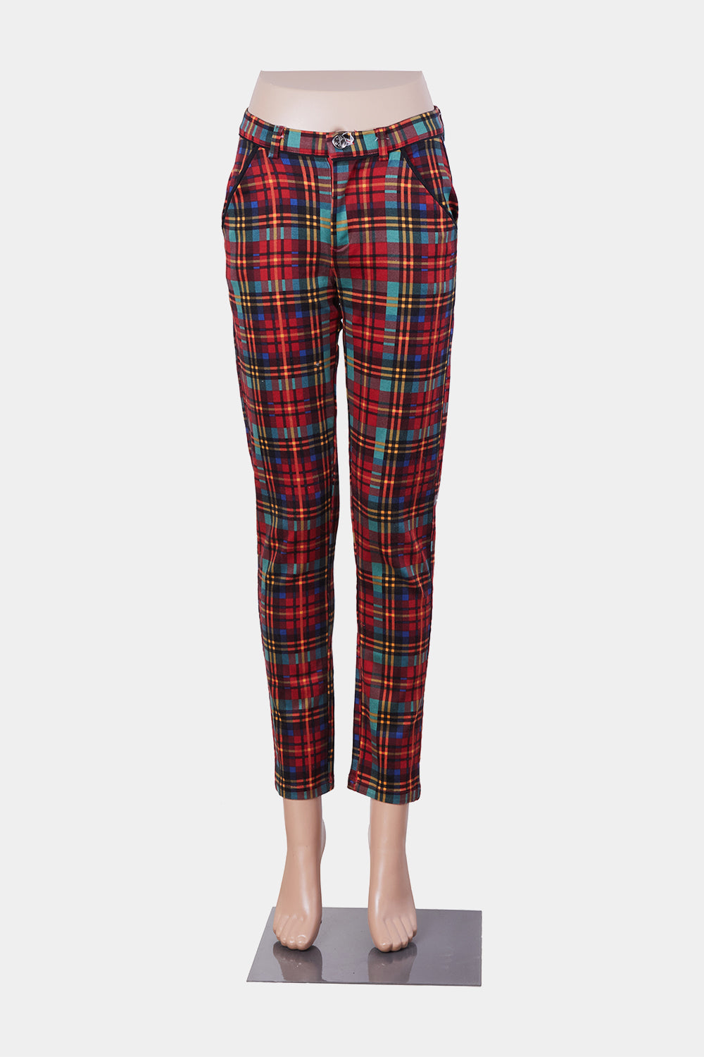 DANGERFIELD Red and Green Tartan Slim Fit Pants