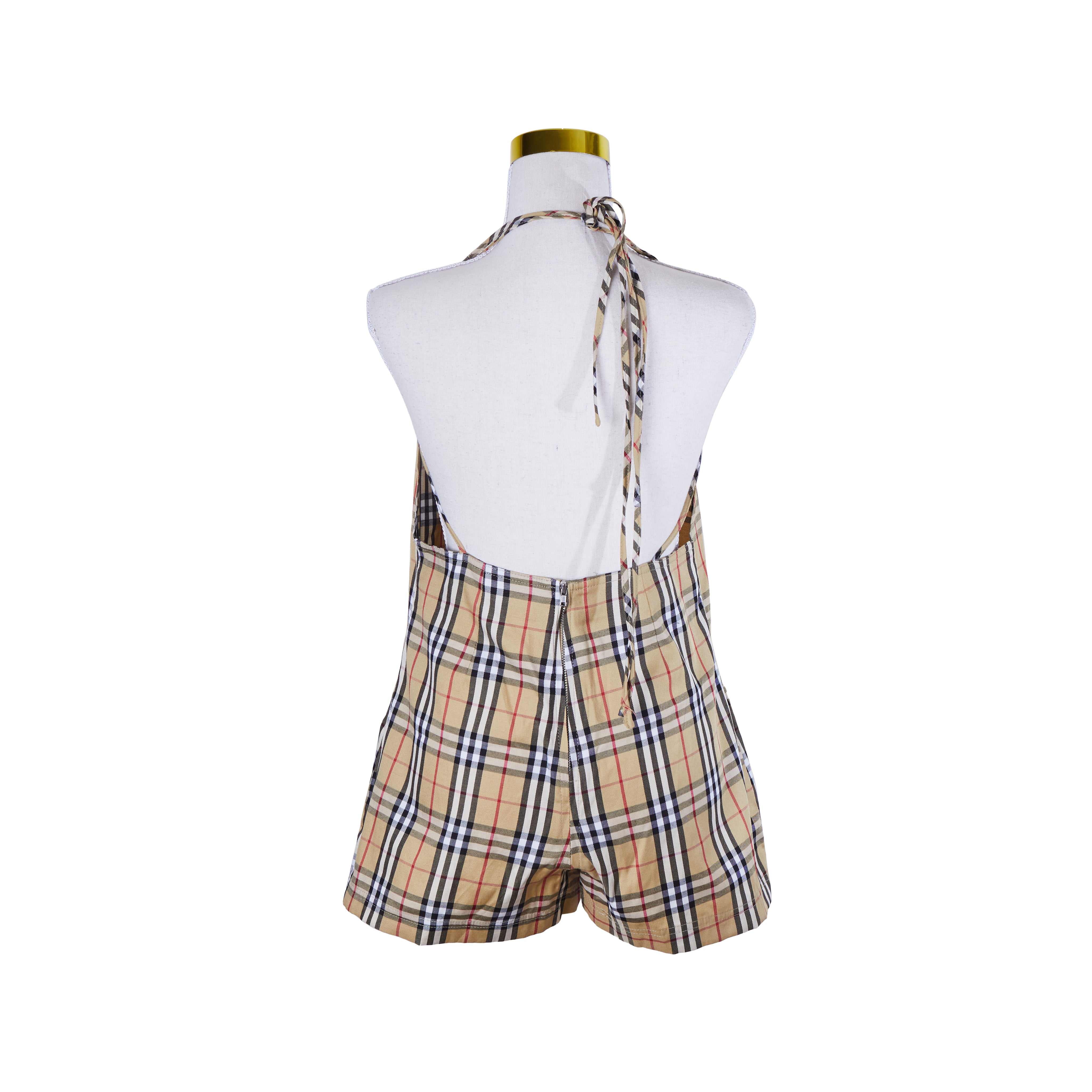 Beyond Her Beige, Red, White, Black Plaid Playsuit