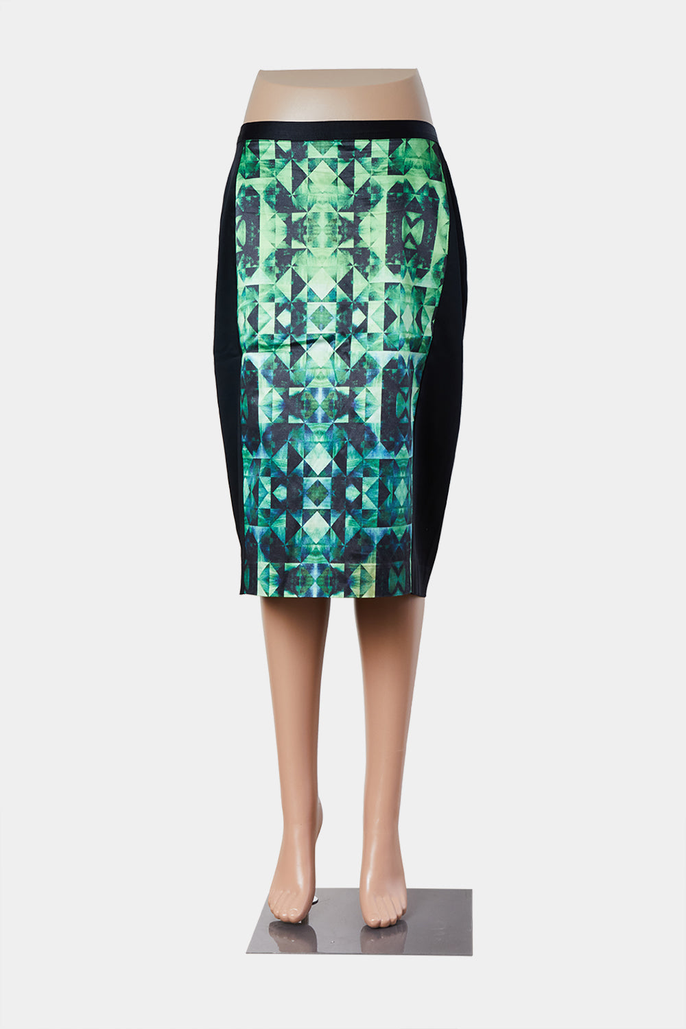Veronika Maine Green and Black Digital Print Pencil Skirt