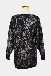 Neimon Marcus Black and Mixed Pattern Sparkle Thread Knit Sweater