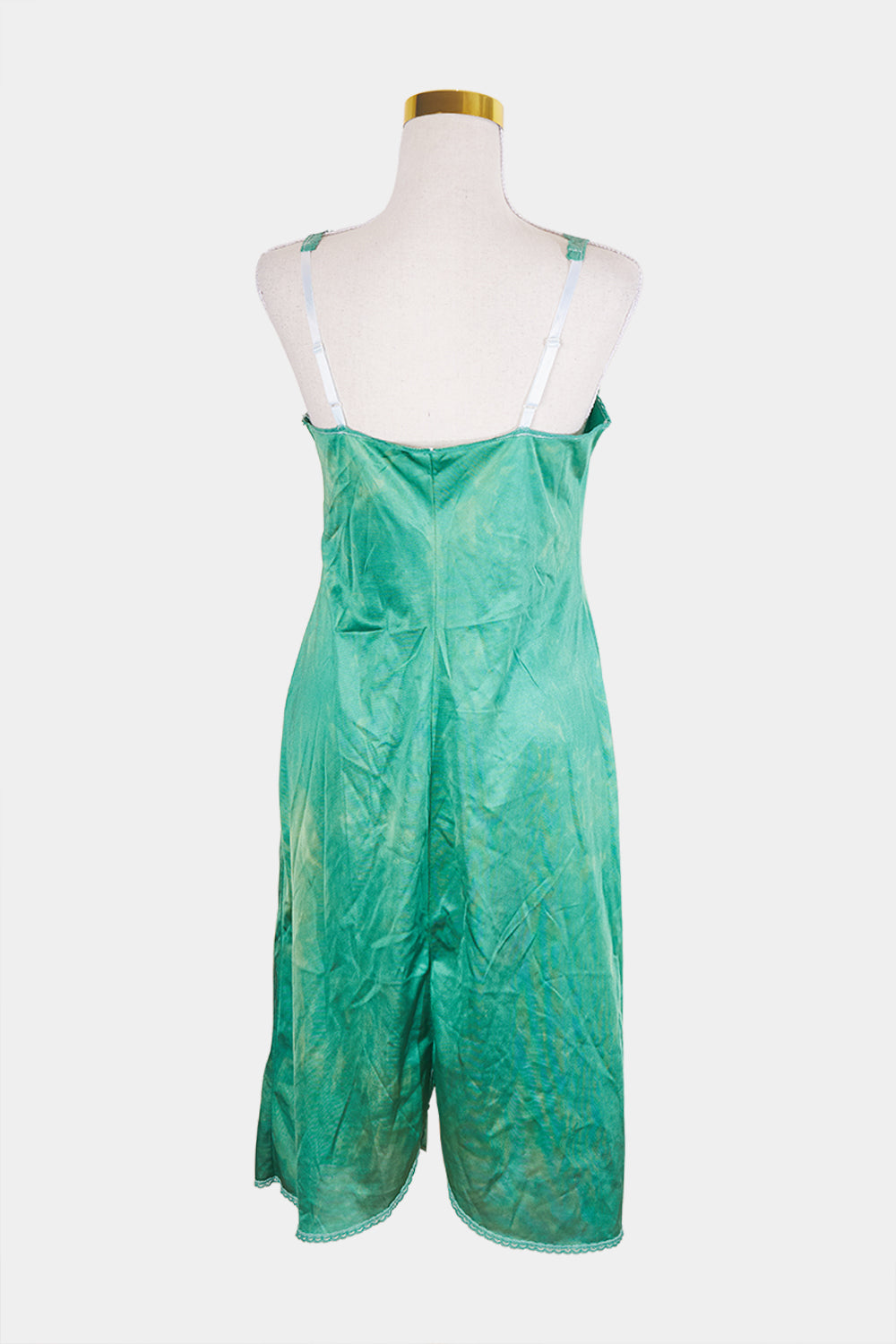 VASARETTE Green Lace Trim Slip Dress
