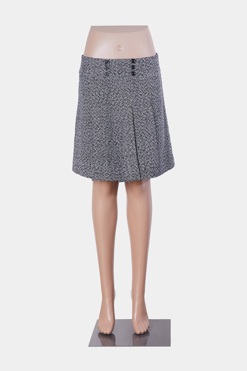 ESPRIT Black and White Tweed Box Pleat Button Detail Skirt