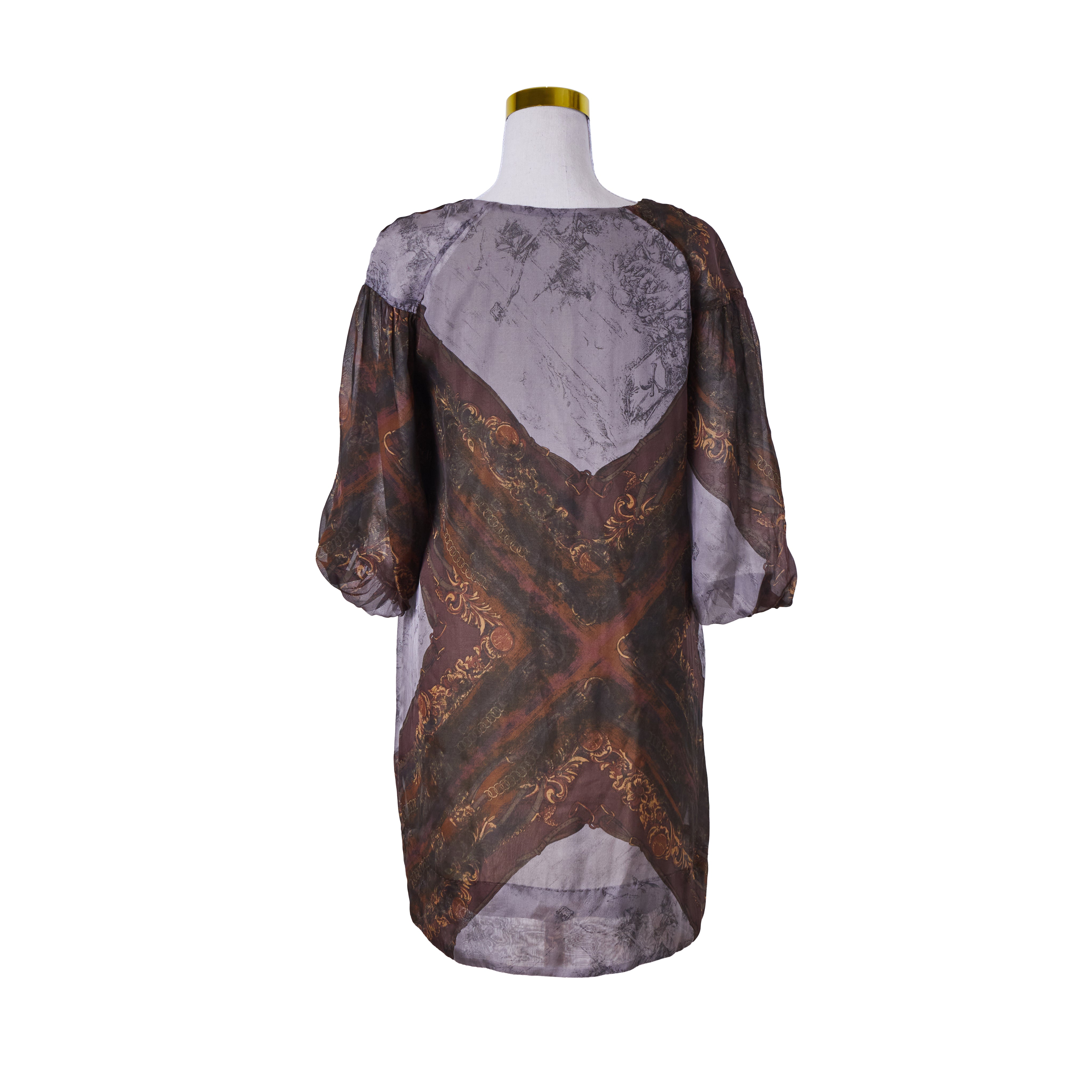 Hugo Boss Mauve and Brown Print Sheer Lined Silk T Shirt Dress