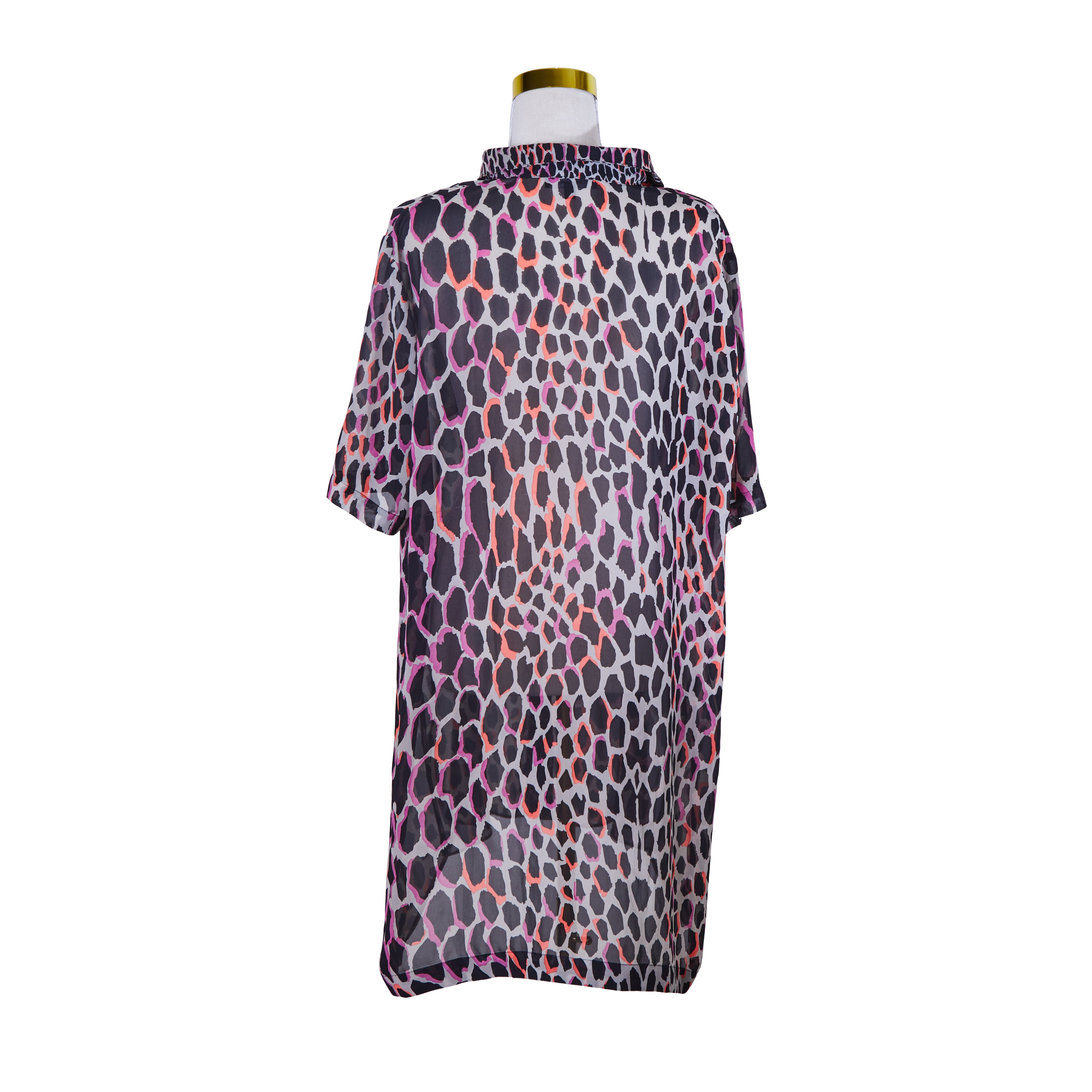 Life With Bird Black, Beige, Pink, Orange Sheer Short Sleeve Dress
