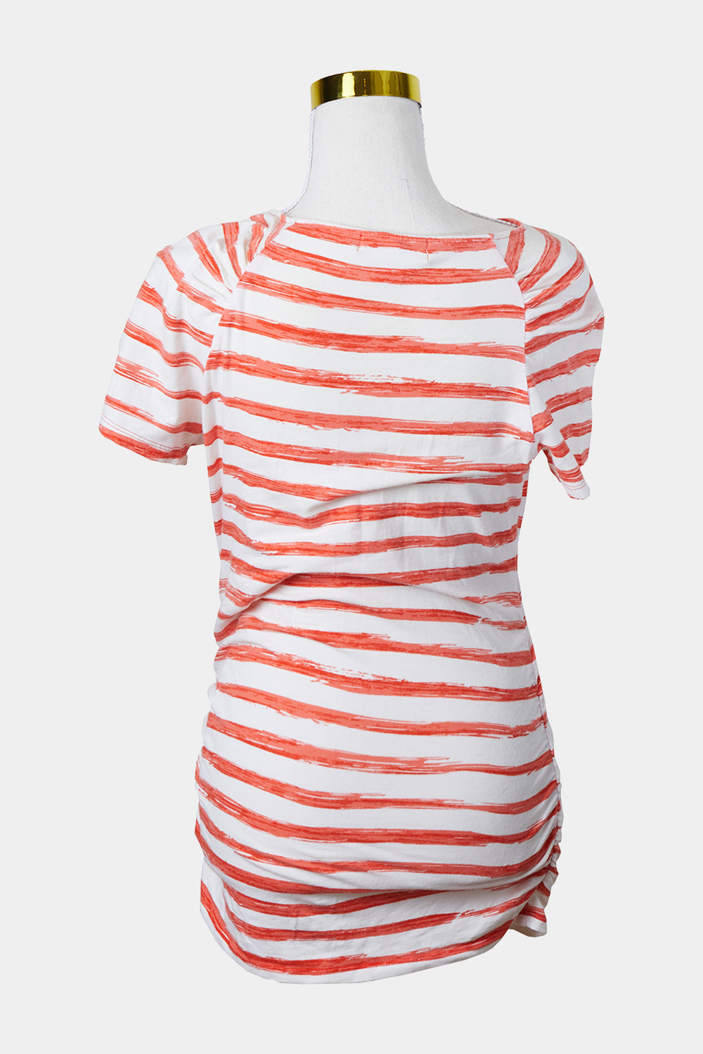 Michael Kors Orange and White Stripe Zip Detail Long Stretch Top