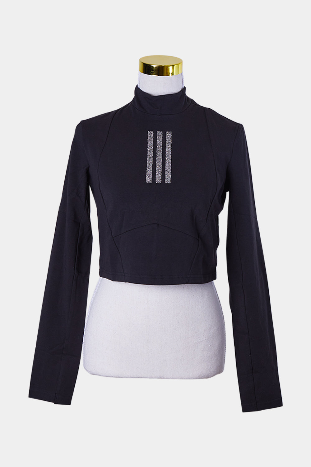 Adidas X Swarovski Black Glitter Stripe Detail High Neck Long Sleeve Crop