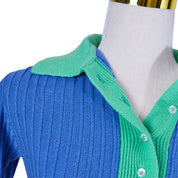 ALESSANDRA Blue Green and White Knit Short Sleeve Midi Dress