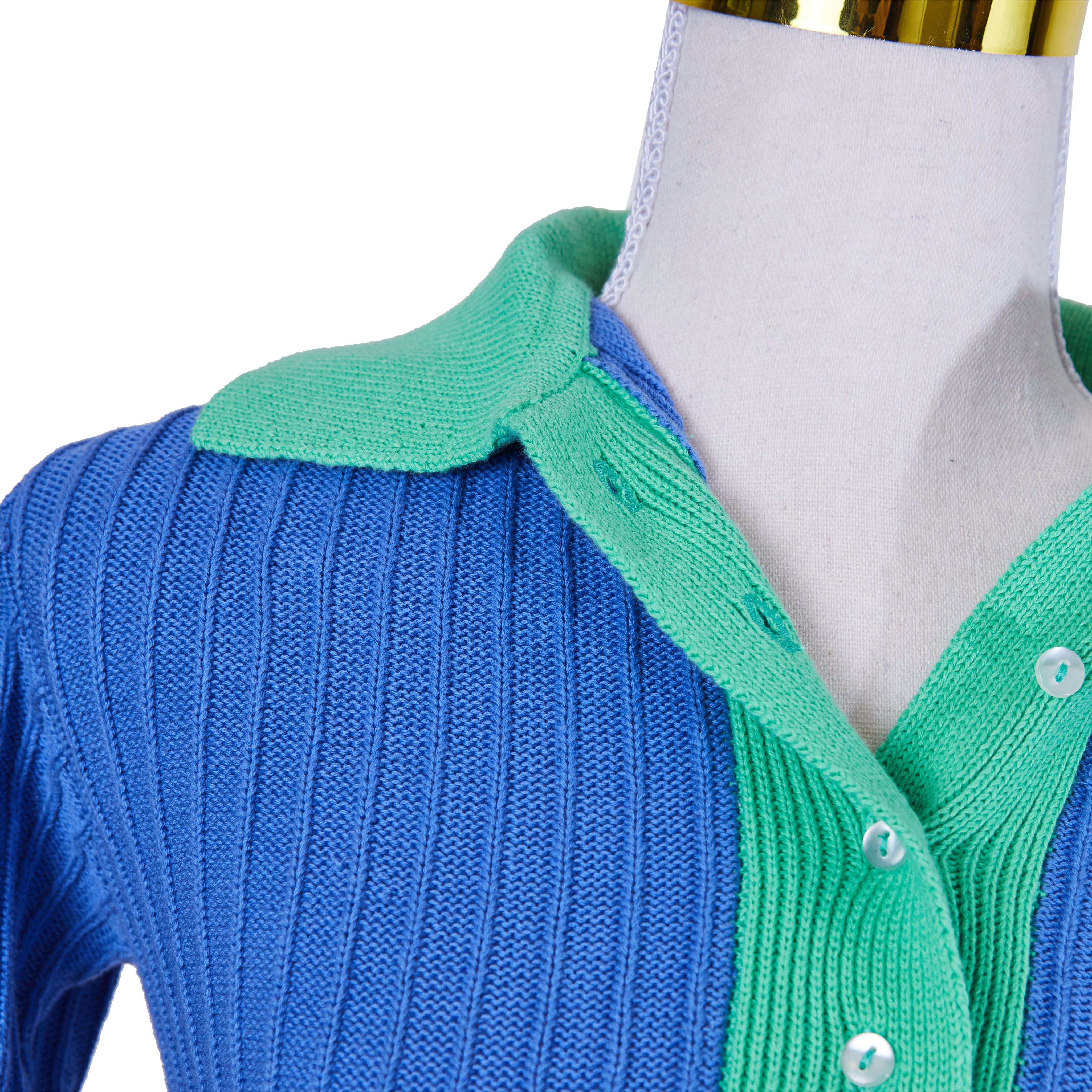 ALESSANDRA Blue Green and White Knit Short Sleeve Midi Dress