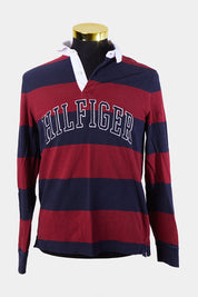 Tommy Hilfiger Maroon and Navy Logo Print Polo