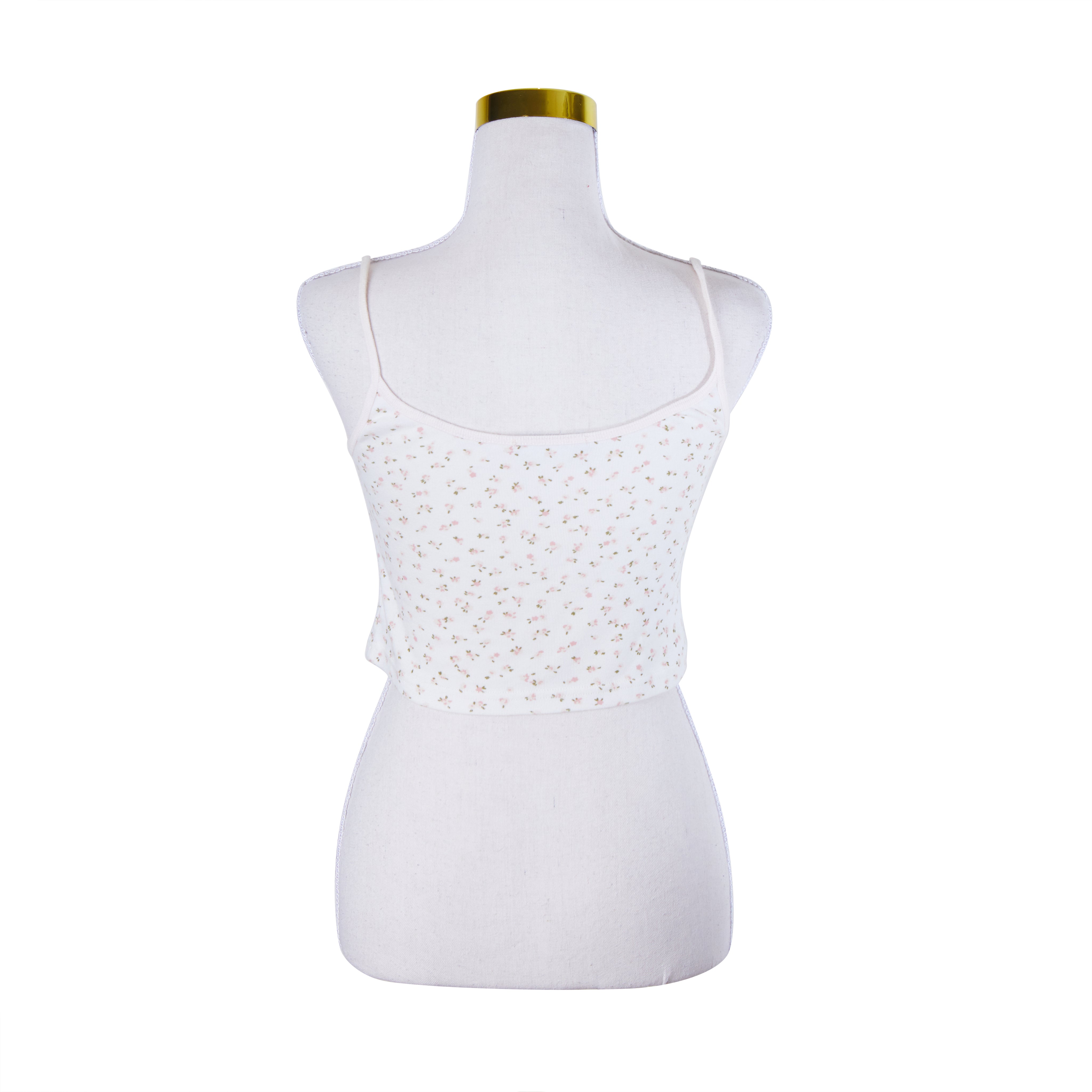 Brandy Melville White and Baby Pink Floral Crop Singlet