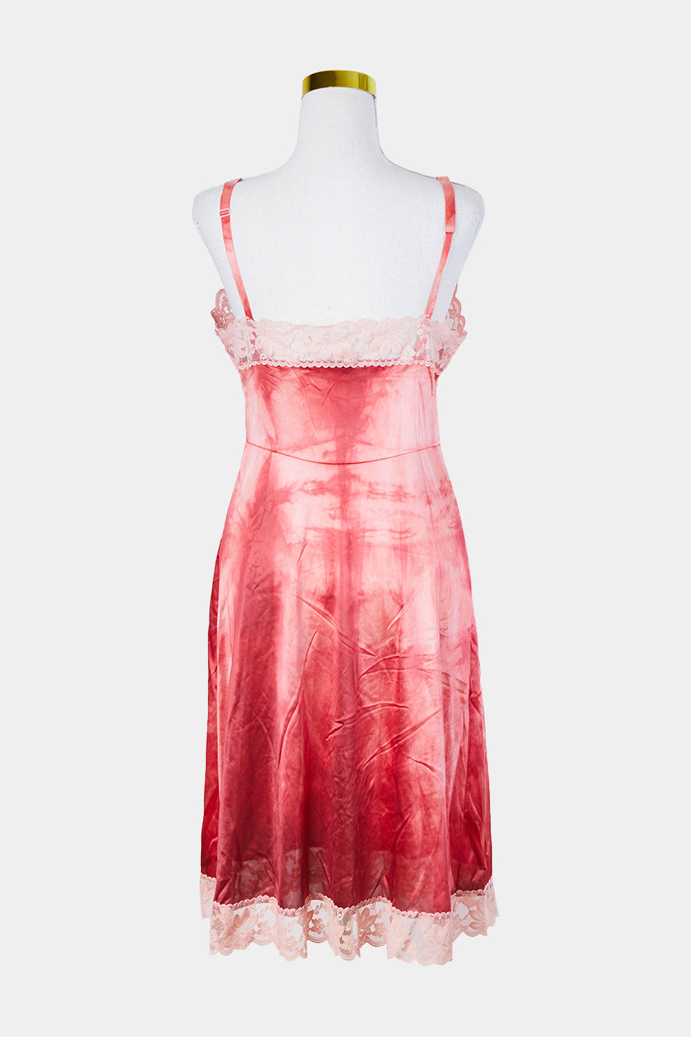 LORRAINEE Pink Tie Dye Lace Detail Slip Dress