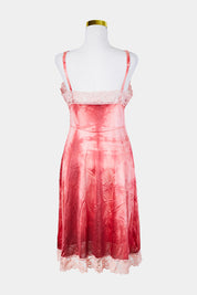 LORRAINEE Pink Tie Dye Lace Detail Slip Dress