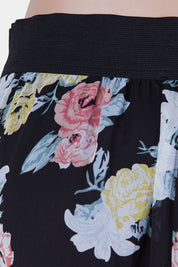 GUESS Black and Floral Hi Lo Sheer Effect Midi Skirt