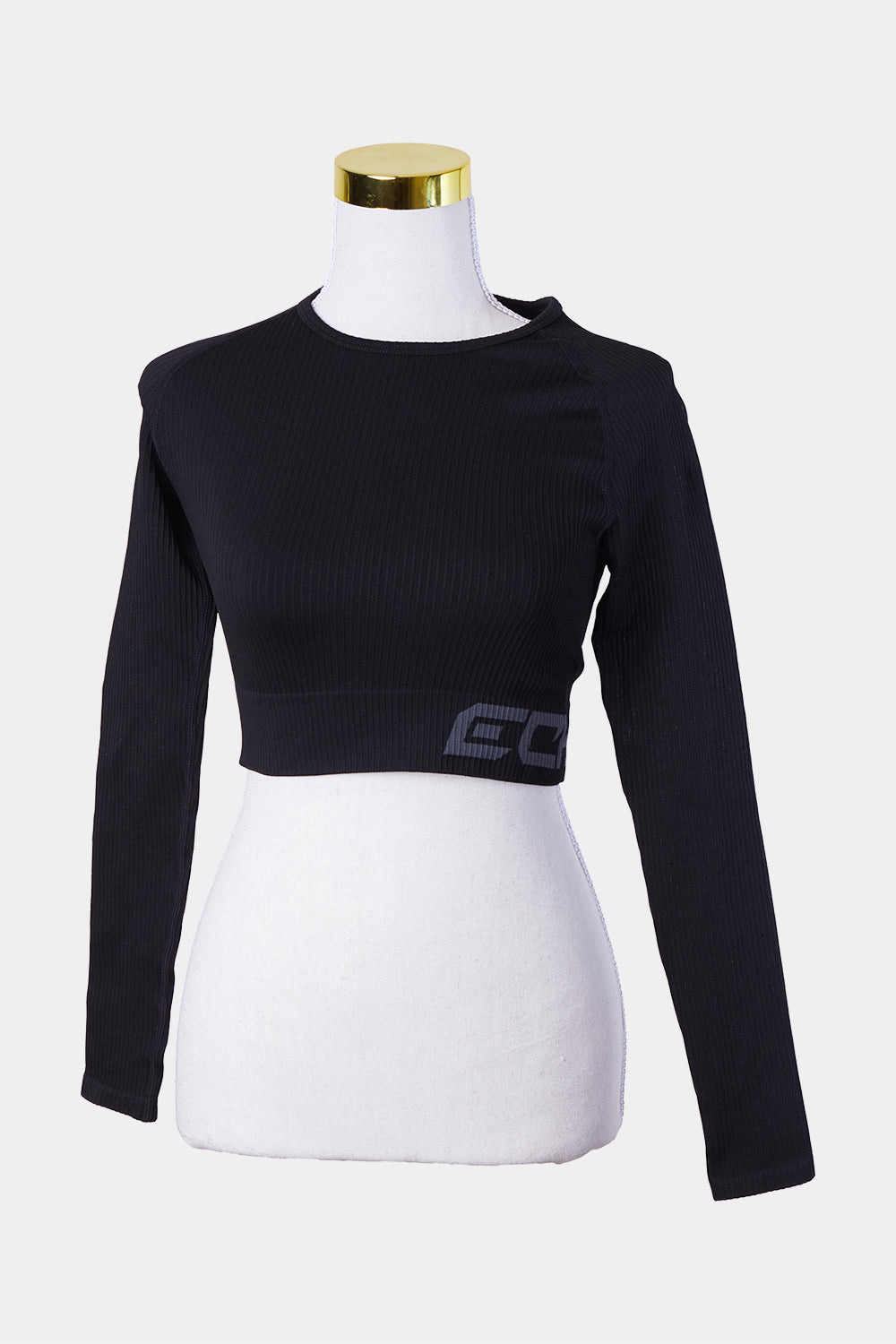 ARISE Black Ribbed Long Sleeve Crop Top