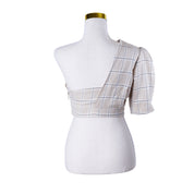 ACLER Beige Plaid One Shoulder Crop Top