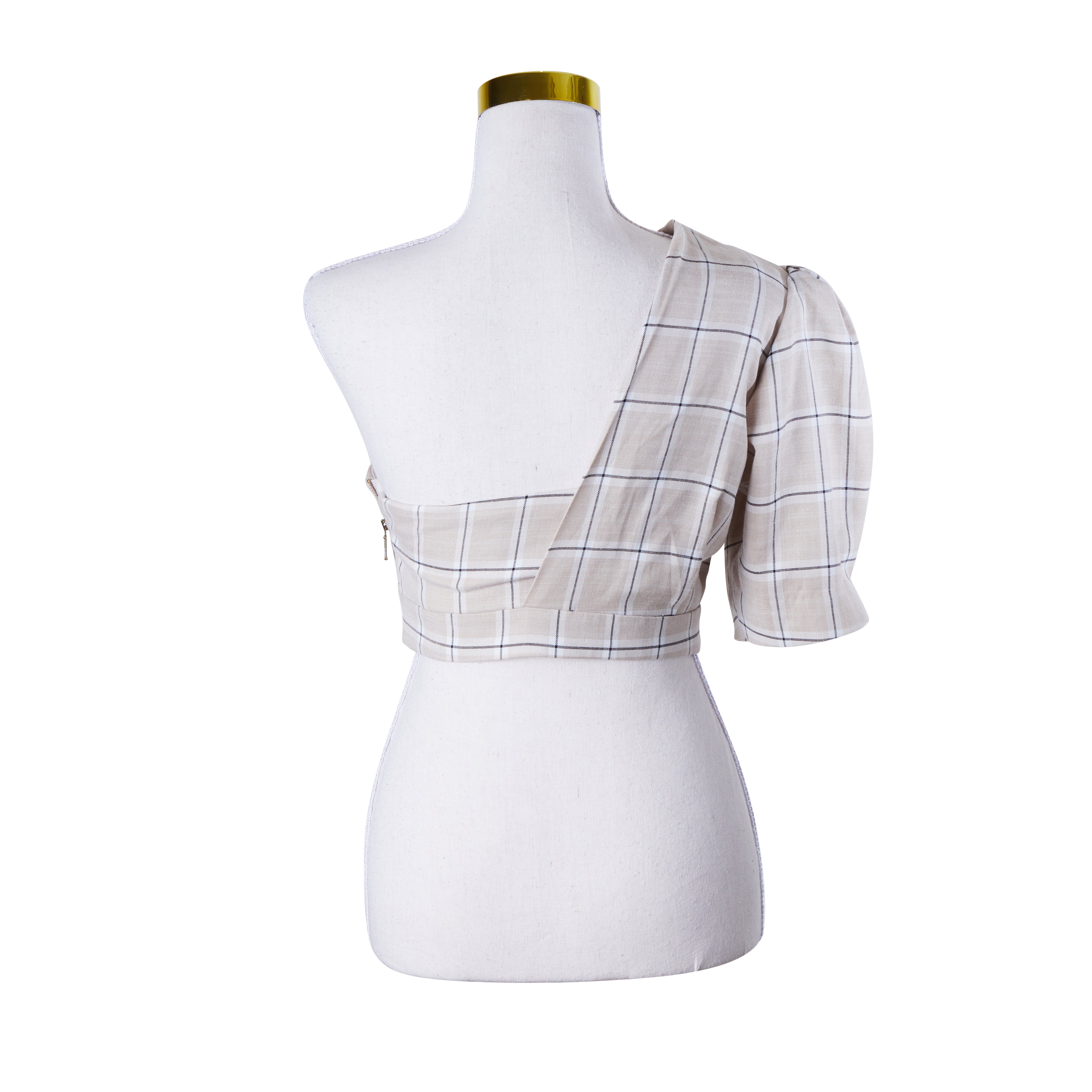 ACLER Beige Plaid One Shoulder Crop Top