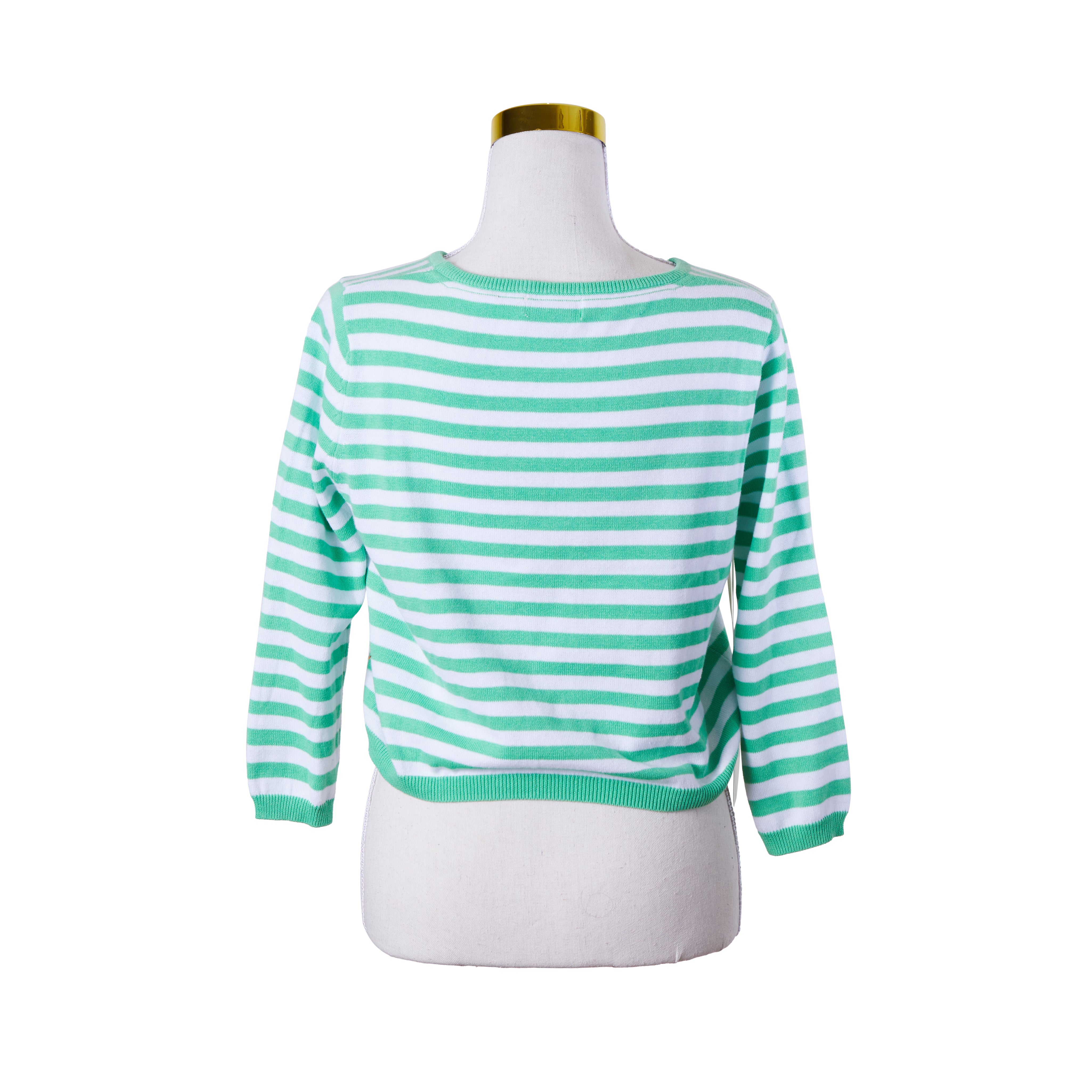 ALESSANDRA Green and White Stripe Knit Sweater