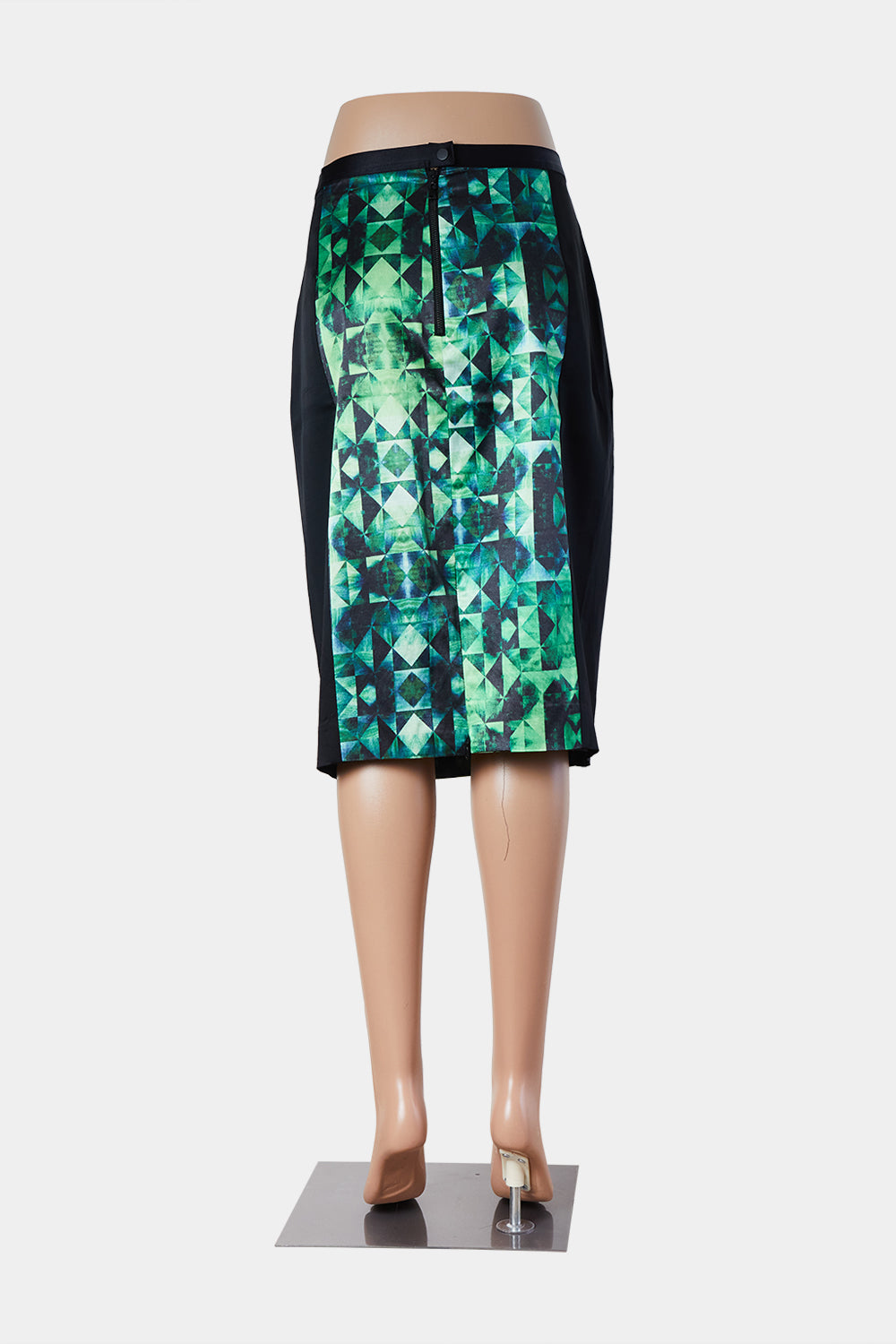 Veronika Maine Green and Black Digital Print Pencil Skirt
