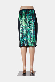 Veronika Maine Green and Black Digital Print Pencil Skirt