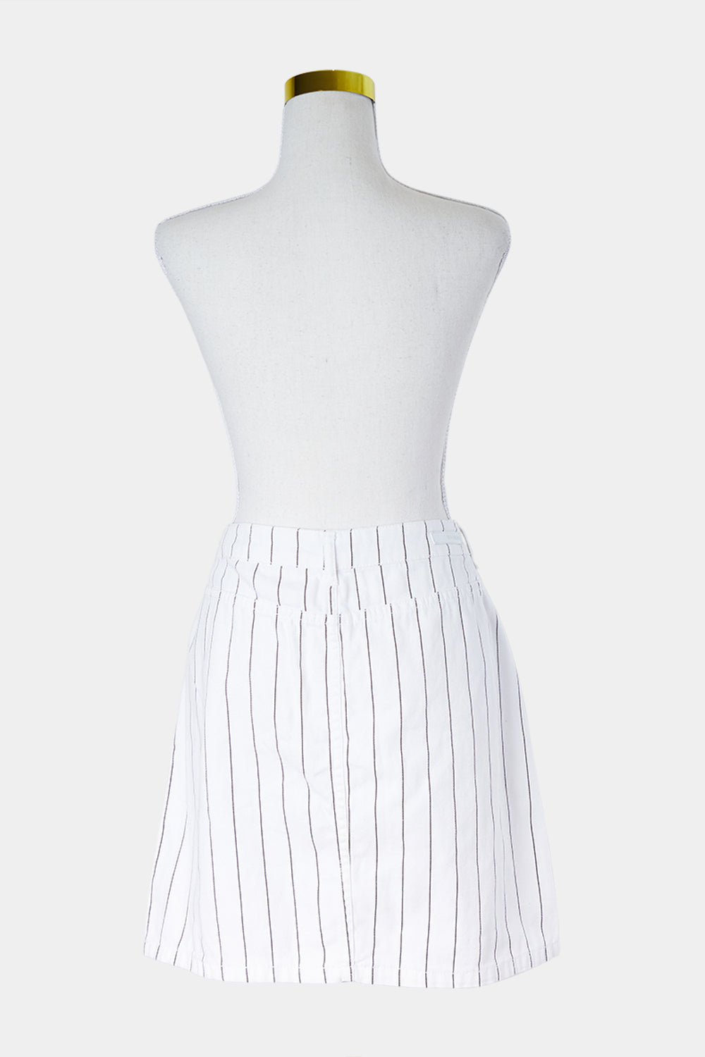 GHANDA White and Navy Stripe Ring Zip Mini Skirt